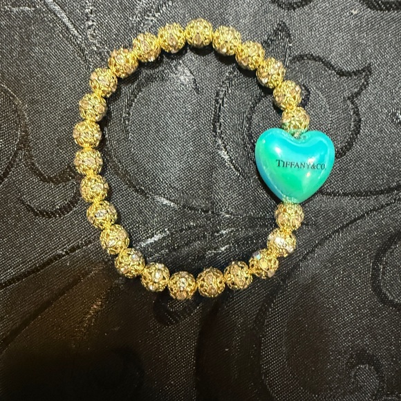 Tiffany & Co. Gold Filigree Bracelet with Teal Heart Charm - Picture 3 of 3